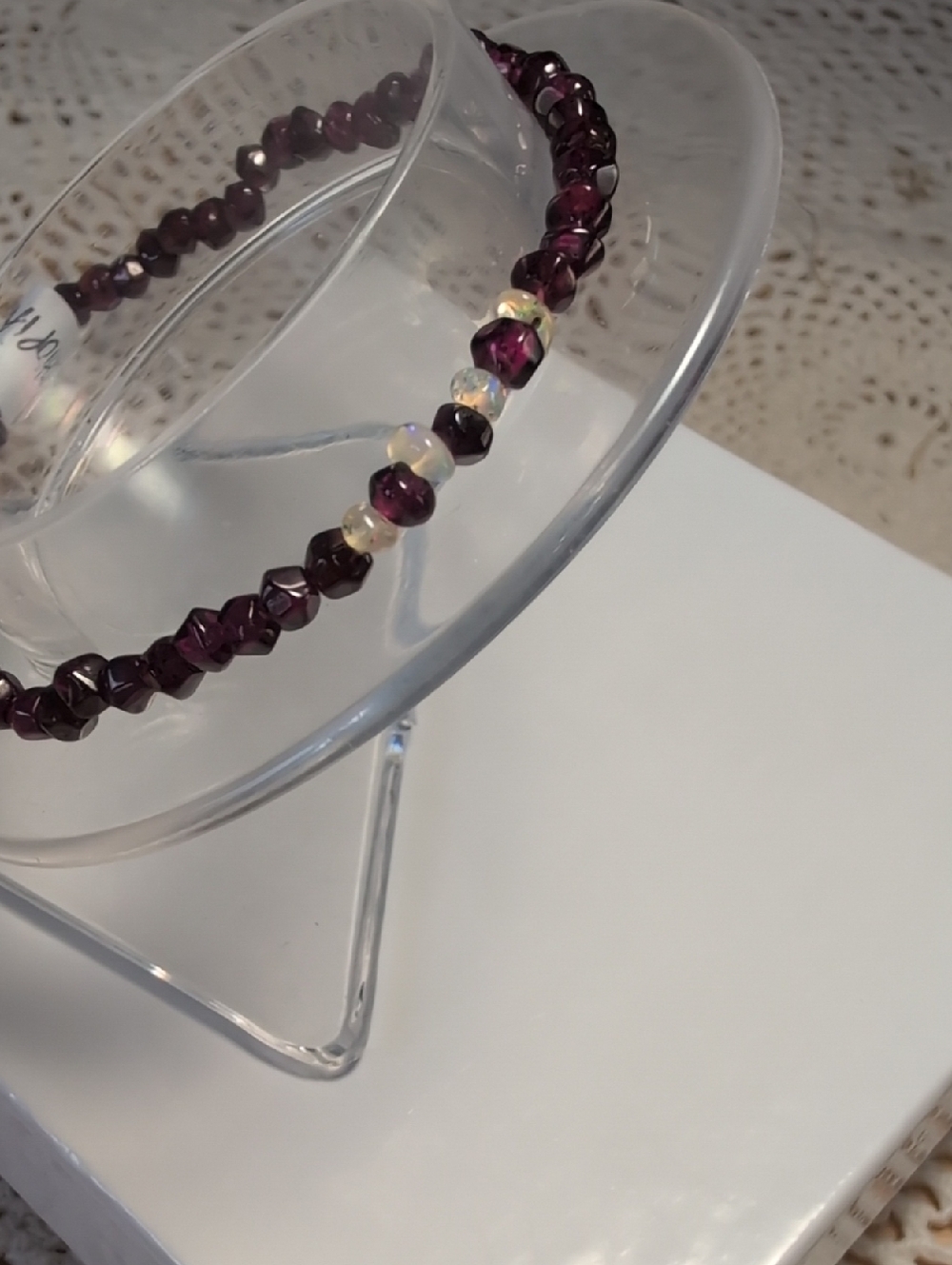Handmade Garnet And Ethiopian Opal Stretch Bracelet